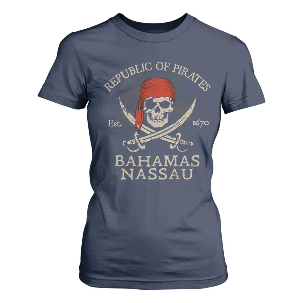 Republic Of Pirates Nassau Bahamas T Shirt For Women Vintage Caribbean Summer Vacation TS10 Navy Print Your Wear