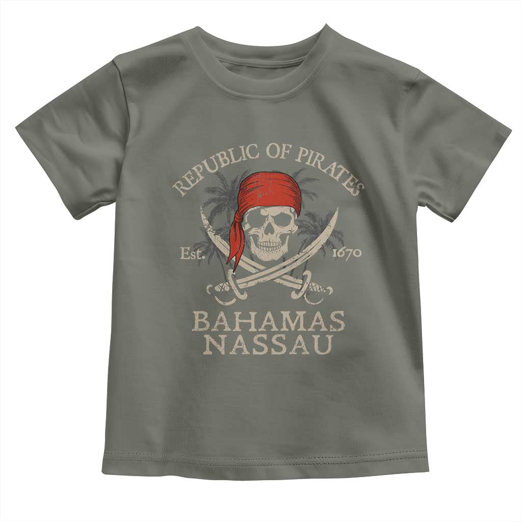 Republic Of Pirates Nassau Bahamas Toddler T Shirt Vintage Caribbean Summer Vacation TS10 Military Green Print Your Wear