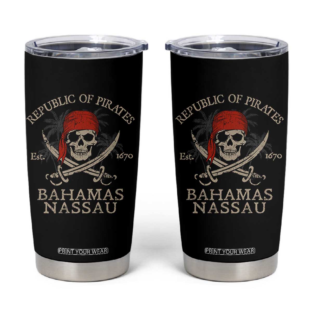 Republic Of Pirates Nassau Bahamas Tumbler Cup Vintage Caribbean Summer Vacation TS10 Black Print Your Wear