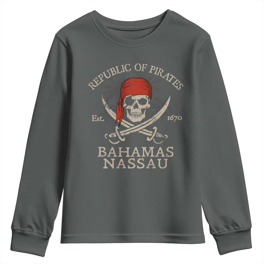 Republic Of Pirates Nassau Bahamas Youth Sweatshirt Vintage Caribbean Summer Vacation TS10 Dark Heather Print Your Wear