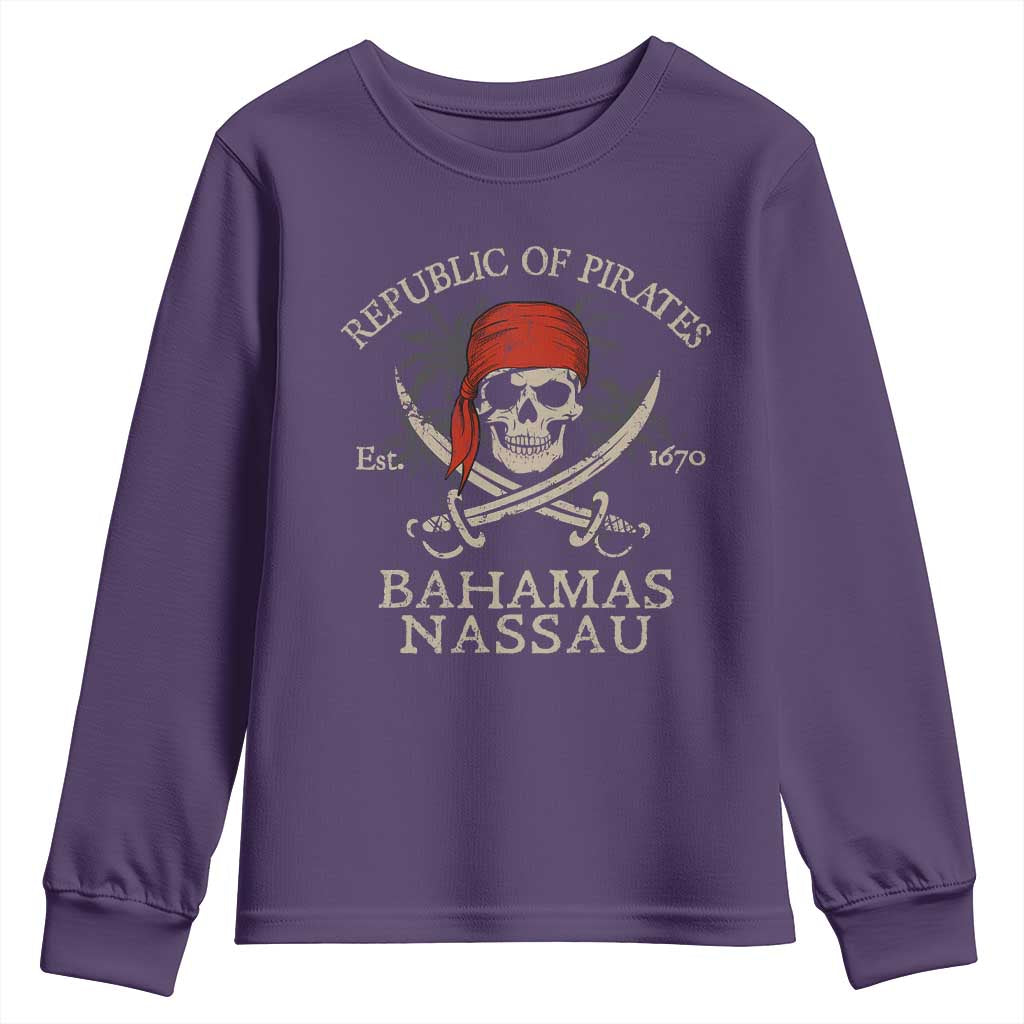 Republic Of Pirates Nassau Bahamas Youth Sweatshirt Vintage Caribbean Summer Vacation TS10 Purple Print Your Wear