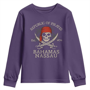 Republic Of Pirates Nassau Bahamas Youth Sweatshirt Vintage Caribbean Summer Vacation TS10 Purple Print Your Wear