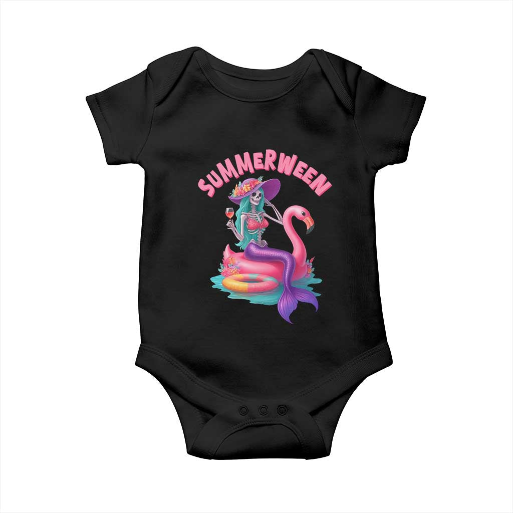 Summerween Mermaid Skeleton Baby Onesie Beach Flamingo Halloween Girl TS10 Black Print Your Wear