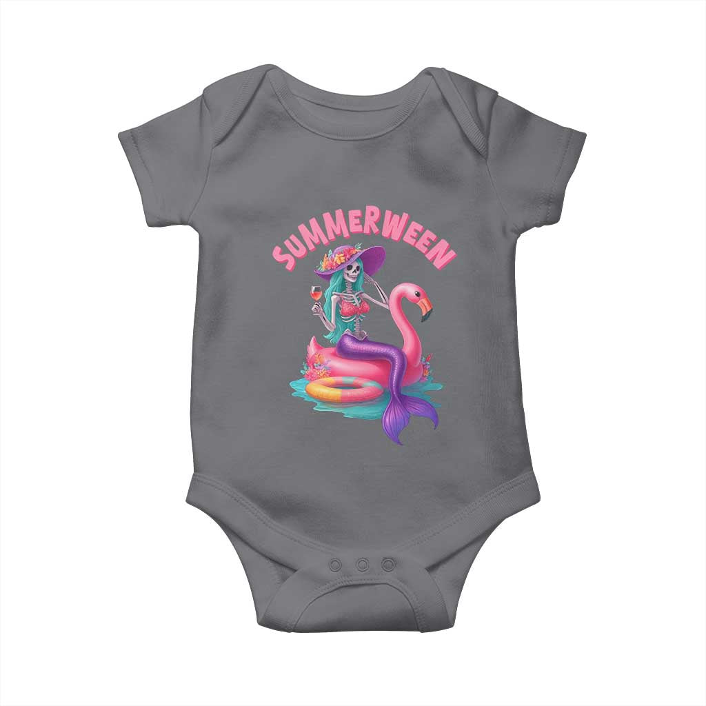 Summerween Mermaid Skeleton Baby Onesie Beach Flamingo Halloween Girl TS10 Charcoal Print Your Wear