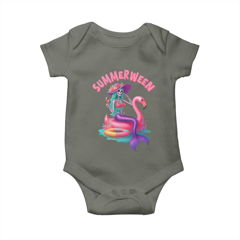 Summerween Mermaid Skeleton Baby Onesie Beach Flamingo Halloween Girl TS10 Military Green Print Your Wear