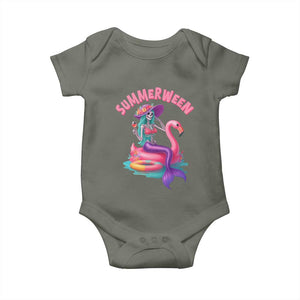 Summerween Mermaid Skeleton Baby Onesie Beach Flamingo Halloween Girl TS10 Military Green Print Your Wear