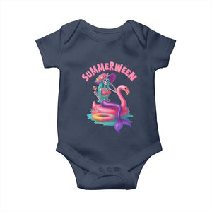 Summerween Mermaid Skeleton Baby Onesie Beach Flamingo Halloween Girl TS10 Navy Print Your Wear