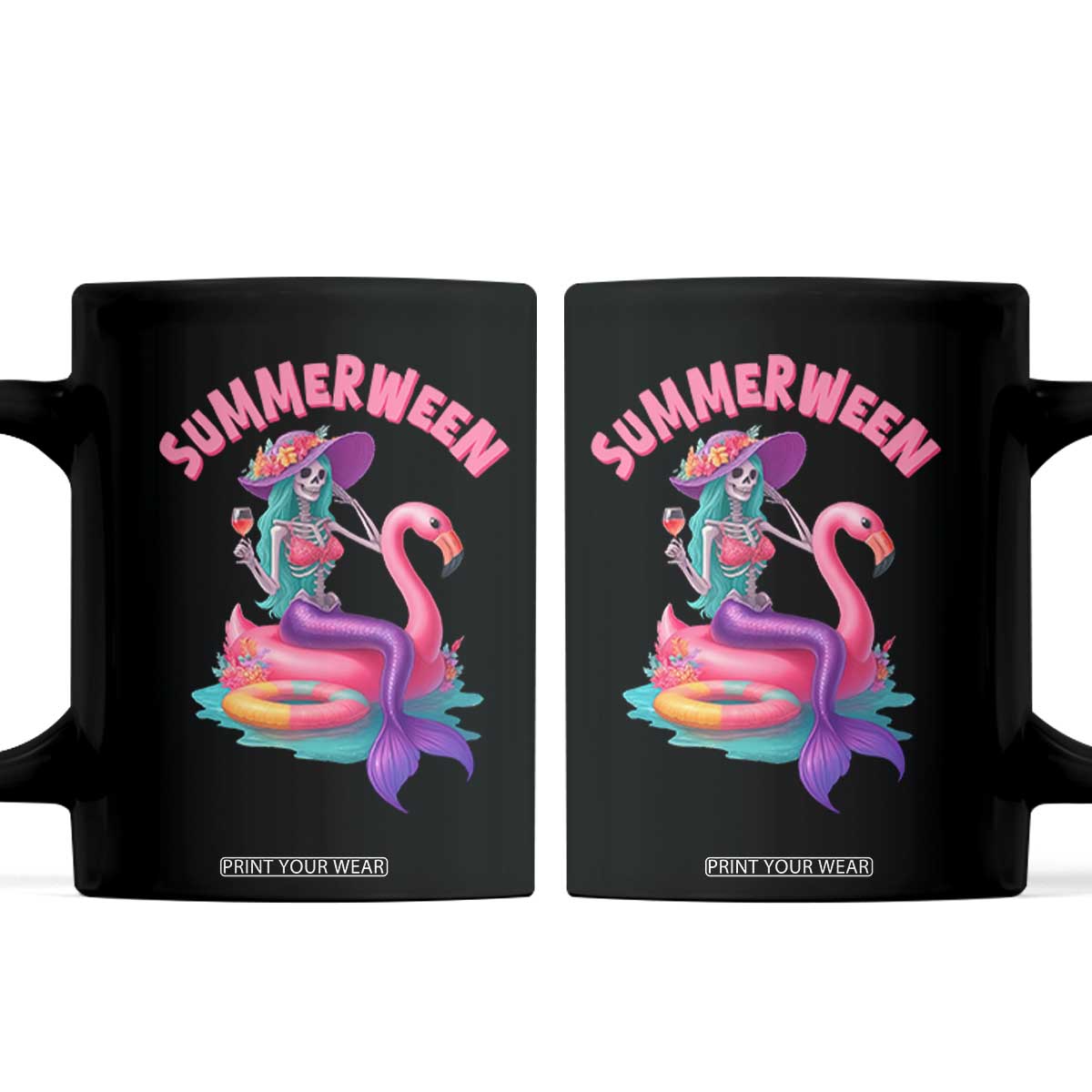 Summerween Mermaid Skeleton Coffee Mug Beach Flamingo Halloween Girl TS10 Black Print Your Wear