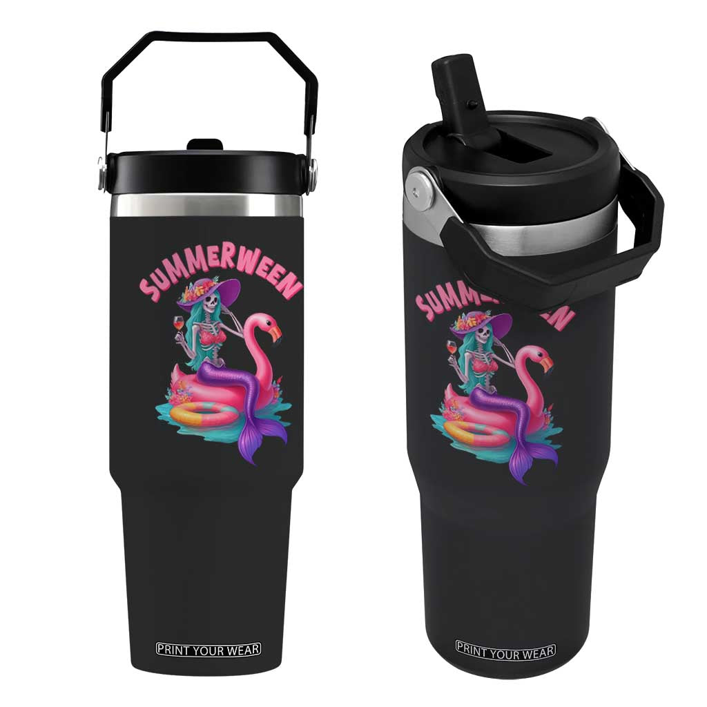 Summerween Mermaid Skeleton Flip Straw Tumbler Beach Flamingo Halloween Girl TS10 One Size: 30 oz Black Print Your Wear