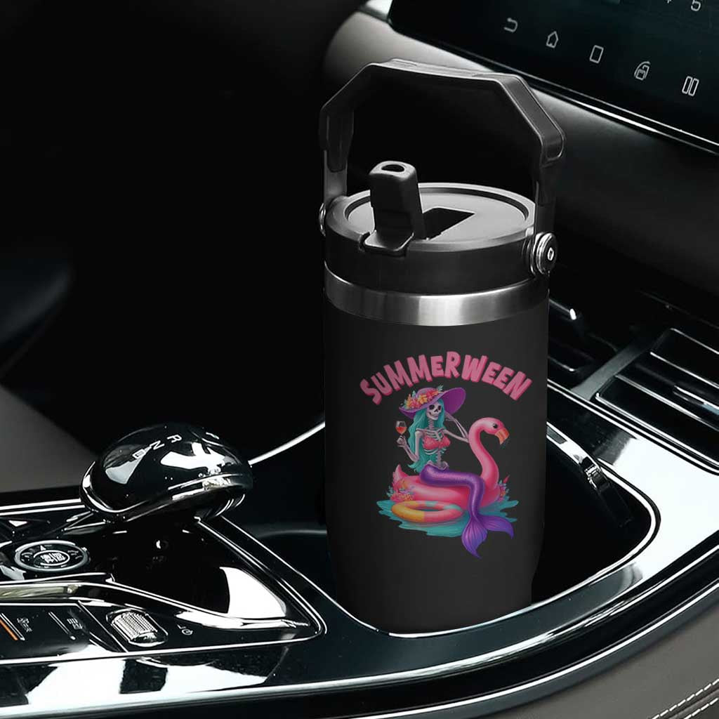 Summerween Mermaid Skeleton Flip Straw Tumbler Beach Flamingo Halloween Girl TS10 Print Your Wear