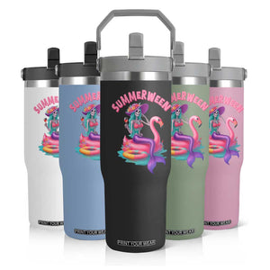 Summerween Mermaid Skeleton Flip Straw Tumbler Beach Flamingo Halloween Girl TS10 Print Your Wear