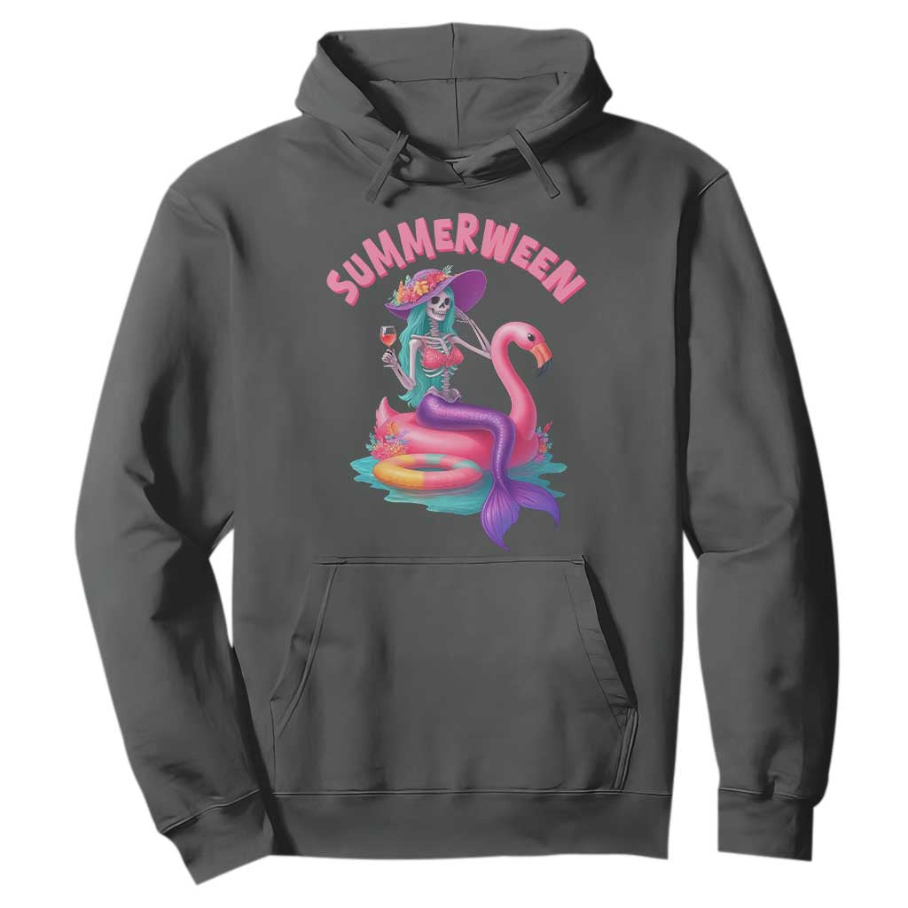 Summerween Mermaid Skeleton Hoodie Beach Flamingo Halloween Girl TS10 Dark Heather Print Your Wear