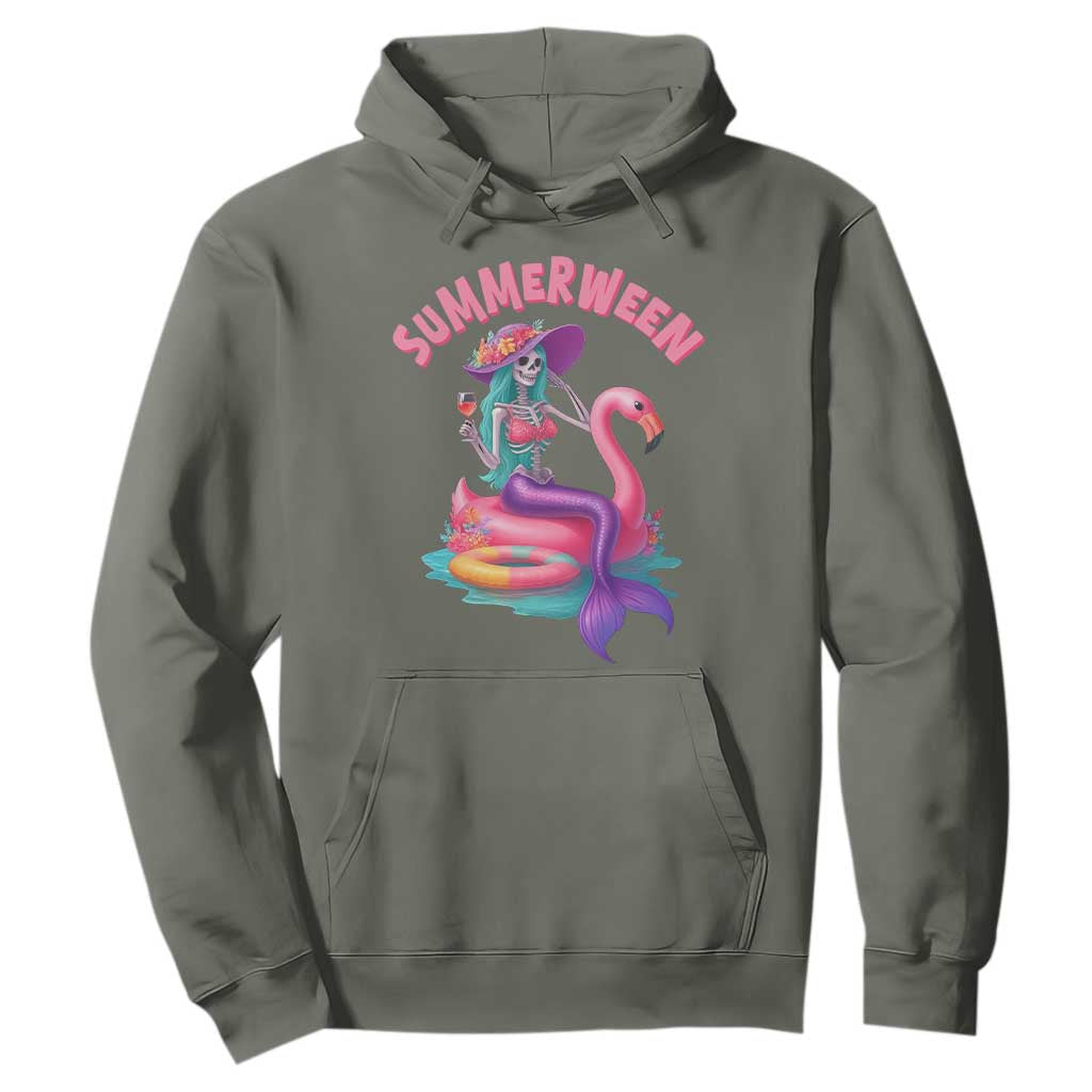 Summerween Mermaid Skeleton Hoodie Beach Flamingo Halloween Girl TS10 Military Green Print Your Wear
