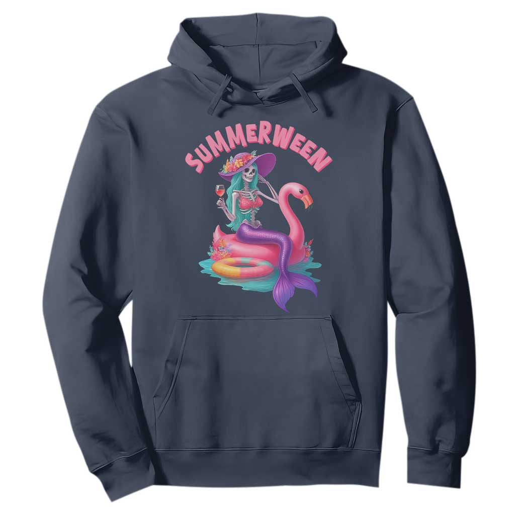 Summerween Mermaid Skeleton Hoodie Beach Flamingo Halloween Girl TS10 Navy Print Your Wear
