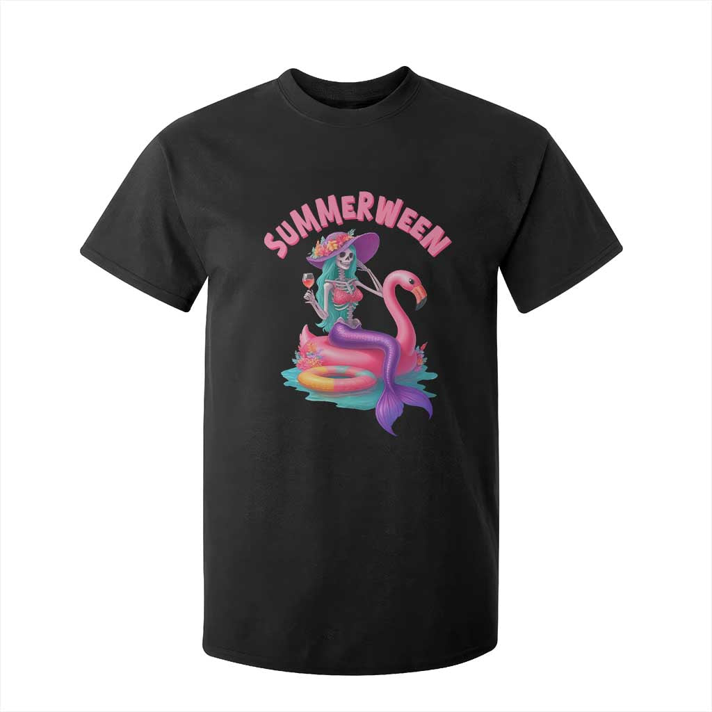 Summerween Mermaid Skeleton T Shirt For Kid Beach Flamingo Halloween Girl TS10 Black Print Your Wear