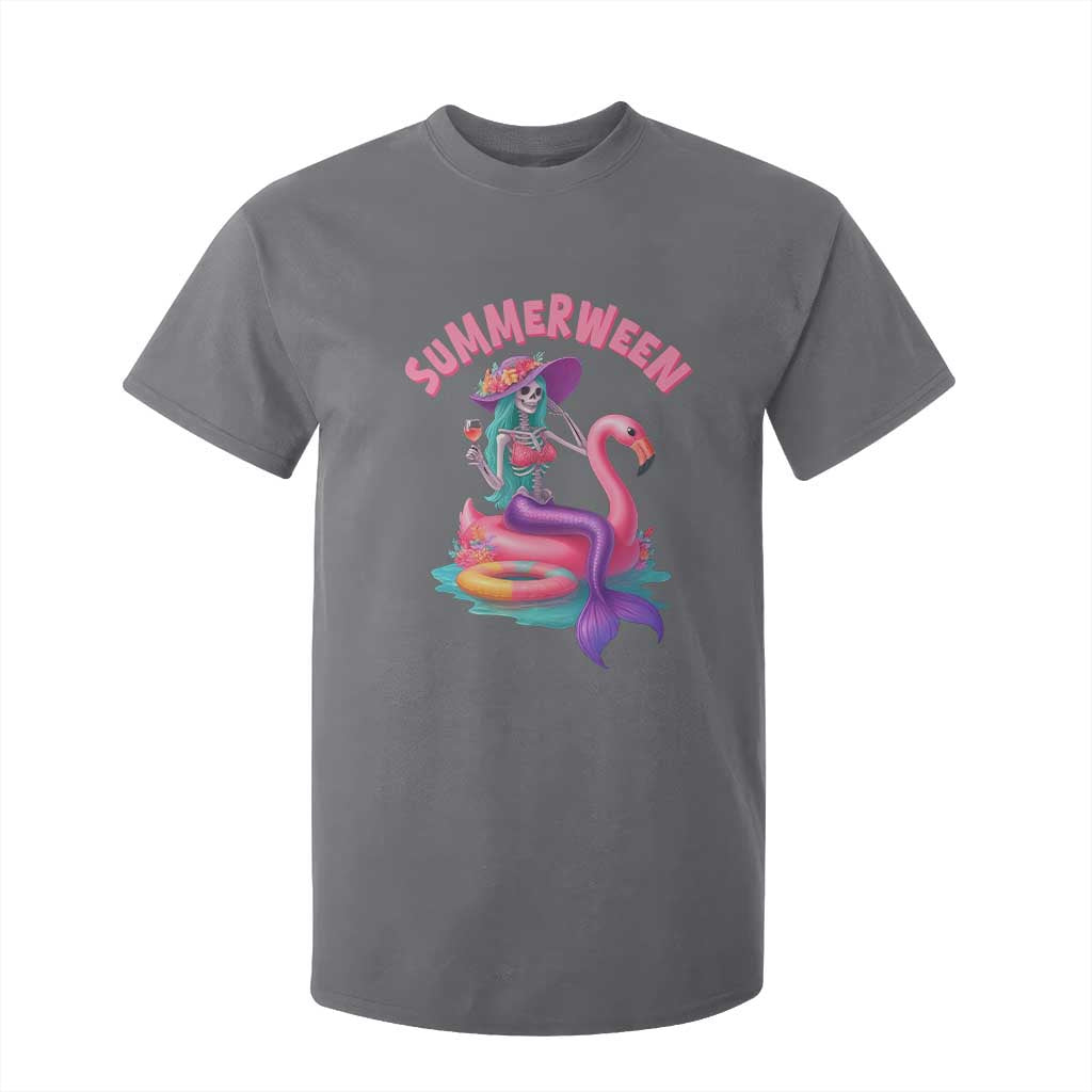 Summerween Mermaid Skeleton T Shirt For Kid Beach Flamingo Halloween Girl TS10 Charcoal Print Your Wear