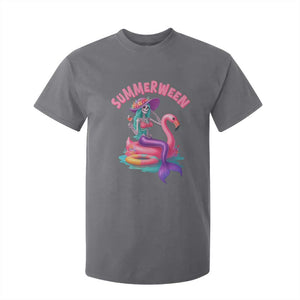 Summerween Mermaid Skeleton T Shirt For Kid Beach Flamingo Halloween Girl TS10 Charcoal Print Your Wear