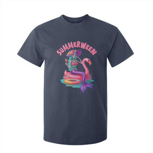 Summerween Mermaid Skeleton T Shirt For Kid Beach Flamingo Halloween Girl TS10 Navy Print Your Wear