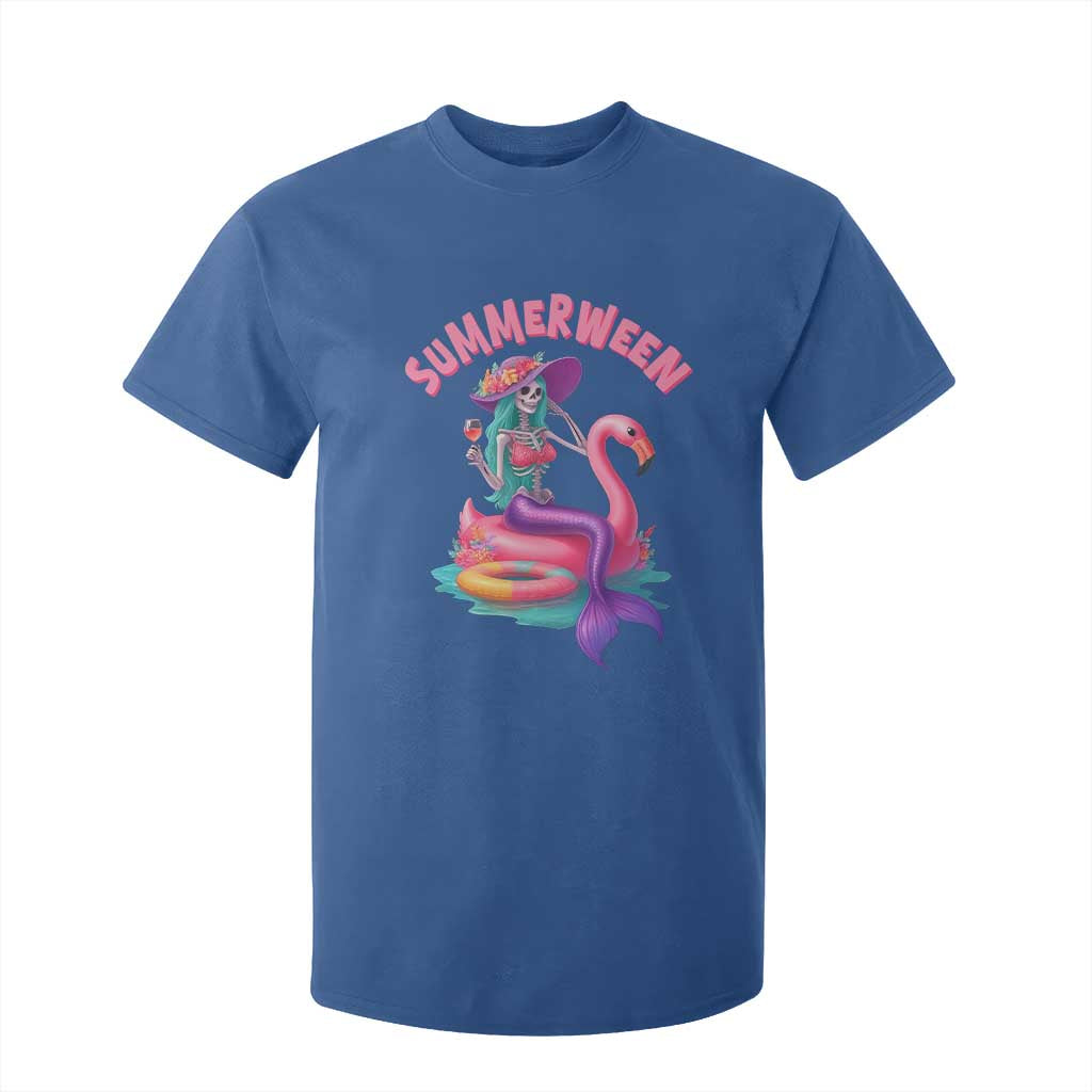 Summerween Mermaid Skeleton T Shirt For Kid Beach Flamingo Halloween Girl TS10 Royal Blue Print Your Wear