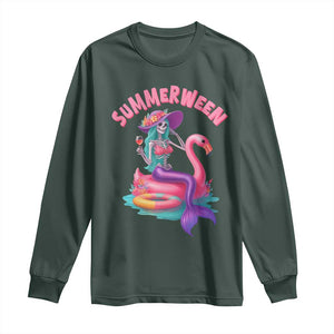 Summerween Mermaid Skeleton Long Sleeve Shirt Beach Flamingo Halloween Girl TS10 Dark Forest Green Print Your Wear
