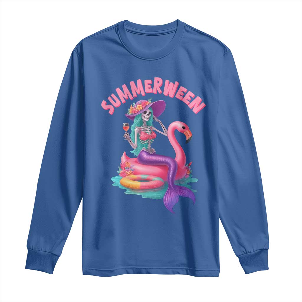 Summerween Mermaid Skeleton Long Sleeve Shirt Beach Flamingo Halloween Girl TS10 Royal Blue Print Your Wear