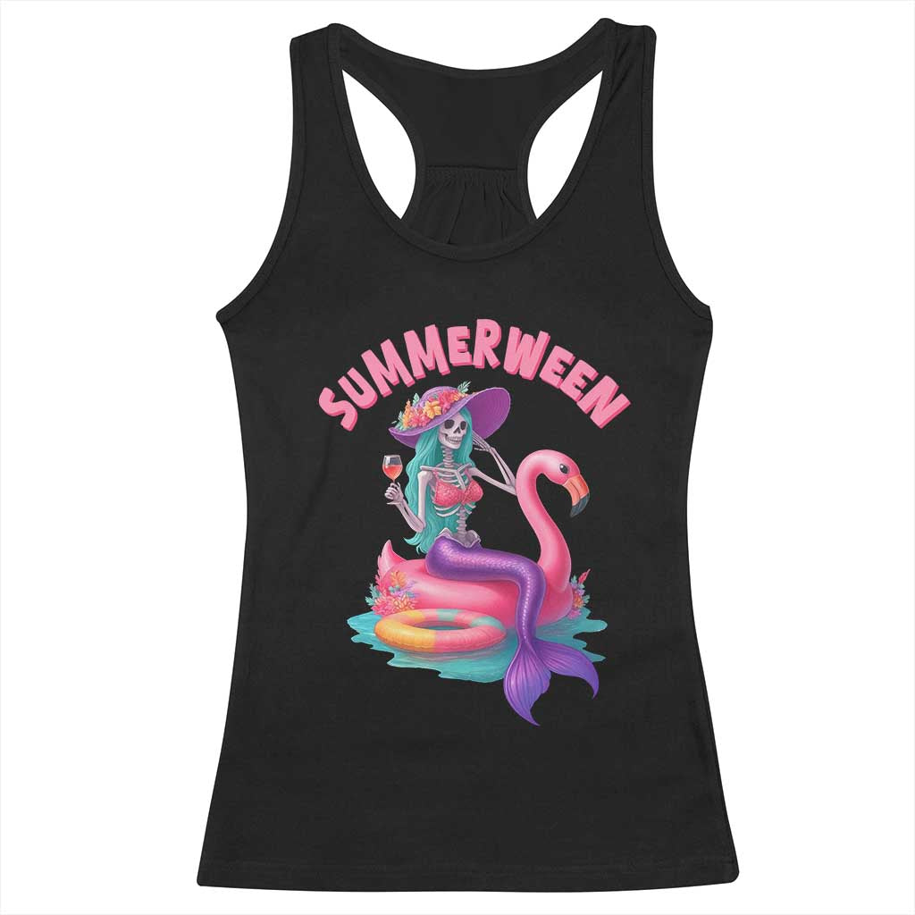 Summerween Mermaid Skeleton Racerback Tank Top Beach Flamingo Halloween Girl TS10 Black Print Your Wear