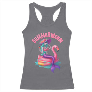 Summerween Mermaid Skeleton Racerback Tank Top Beach Flamingo Halloween Girl TS10 Charcoal Print Your Wear