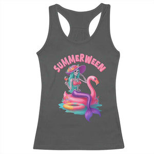 Summerween Mermaid Skeleton Racerback Tank Top Beach Flamingo Halloween Girl TS10 Dark Heather Print Your Wear
