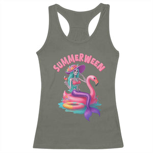Summerween Mermaid Skeleton Racerback Tank Top Beach Flamingo Halloween Girl TS10 Military Green Print Your Wear