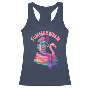 Summerween Mermaid Skeleton Racerback Tank Top Beach Flamingo Halloween Girl TS10 Navy Print Your Wear