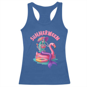 Summerween Mermaid Skeleton Racerback Tank Top Beach Flamingo Halloween Girl TS10 Royal Blue Print Your Wear