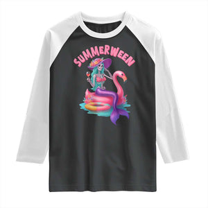 Summerween Mermaid Skeleton Raglan Shirt Beach Flamingo Halloween Girl TS10 Black White Print Your Wear