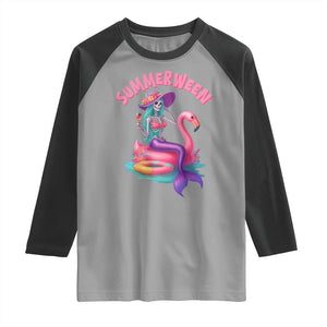 Summerween Mermaid Skeleton Raglan Shirt Beach Flamingo Halloween Girl TS10 Sport Gray Black Print Your Wear