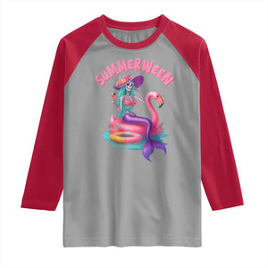 Summerween Mermaid Skeleton Raglan Shirt Beach Flamingo Halloween Girl TS10 Sport Gray Red Print Your Wear