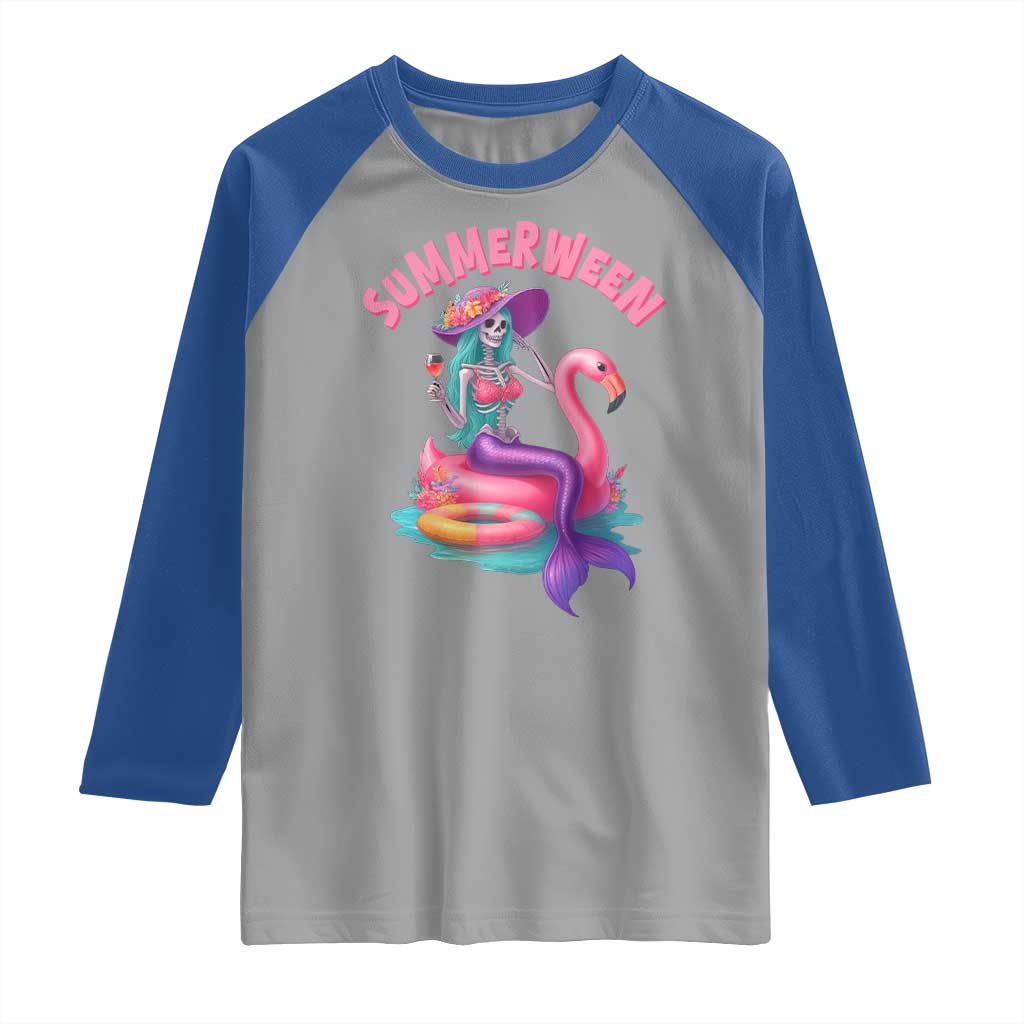 Summerween Mermaid Skeleton Raglan Shirt Beach Flamingo Halloween Girl TS10 Sport Gray Royal Print Your Wear