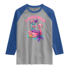 Summerween Mermaid Skeleton Raglan Shirt Beach Flamingo Halloween Girl TS10 Sport Gray Royal Print Your Wear