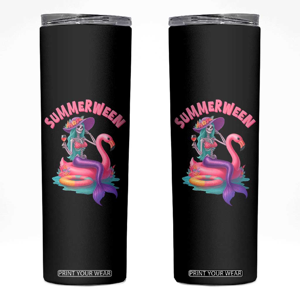 Summerween Mermaid Skeleton Skinny Tumbler Beach Flamingo Halloween Girl TS10 Black Print Your Wear