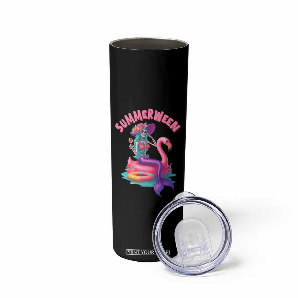 Summerween Mermaid Skeleton Skinny Tumbler Beach Flamingo Halloween Girl TS10 Print Your Wear