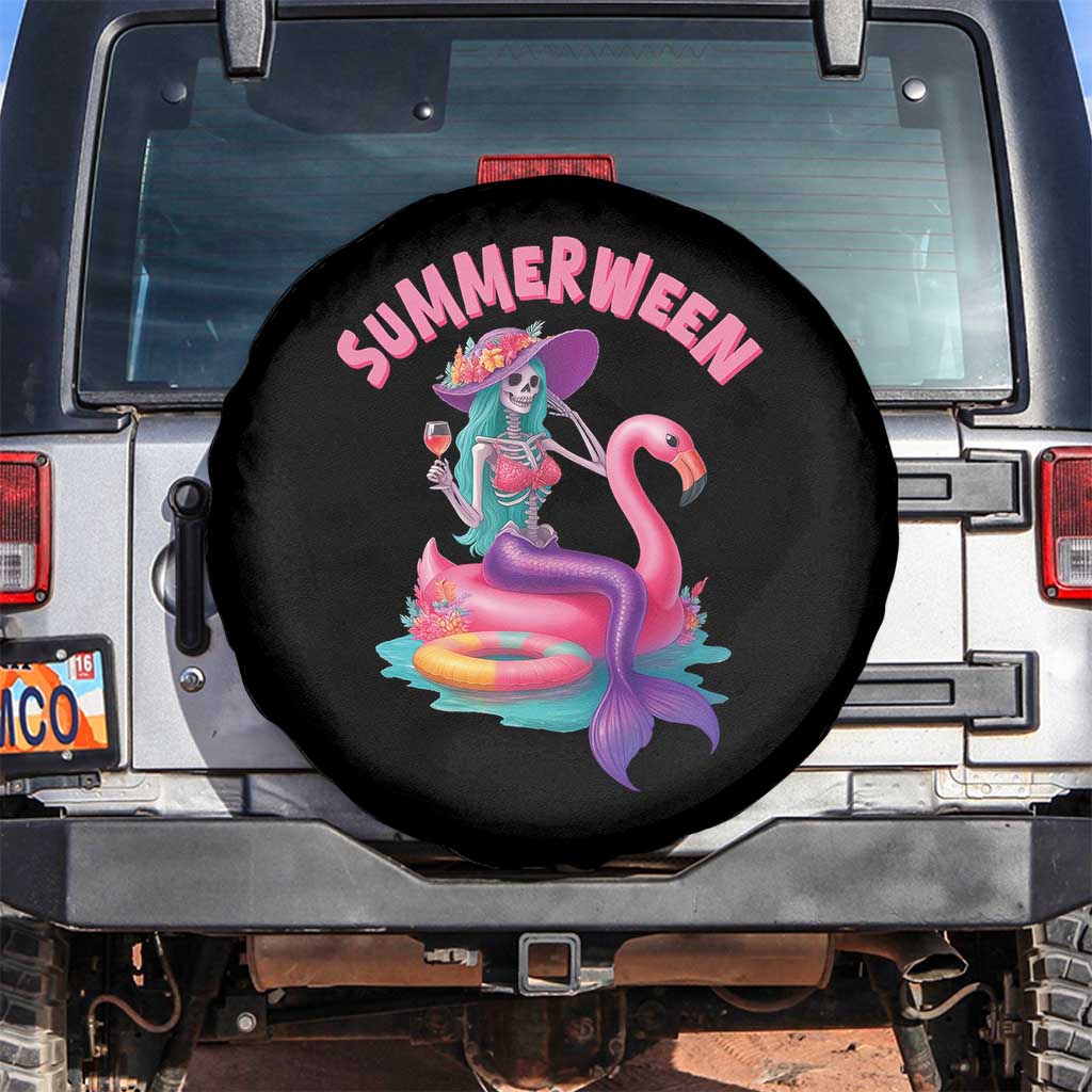 Summerween Mermaid Skeleton Spare Tire Cover Beach Flamingo Halloween Girl TS10 No hole Black Print Your Wear