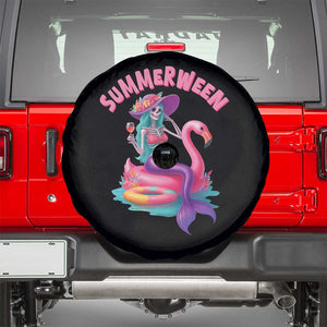Summerween Mermaid Skeleton Spare Tire Cover Beach Flamingo Halloween Girl TS10 Black Print Your Wear