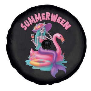 Summerween Mermaid Skeleton Spare Tire Cover Beach Flamingo Halloween Girl TS10 Print Your Wear