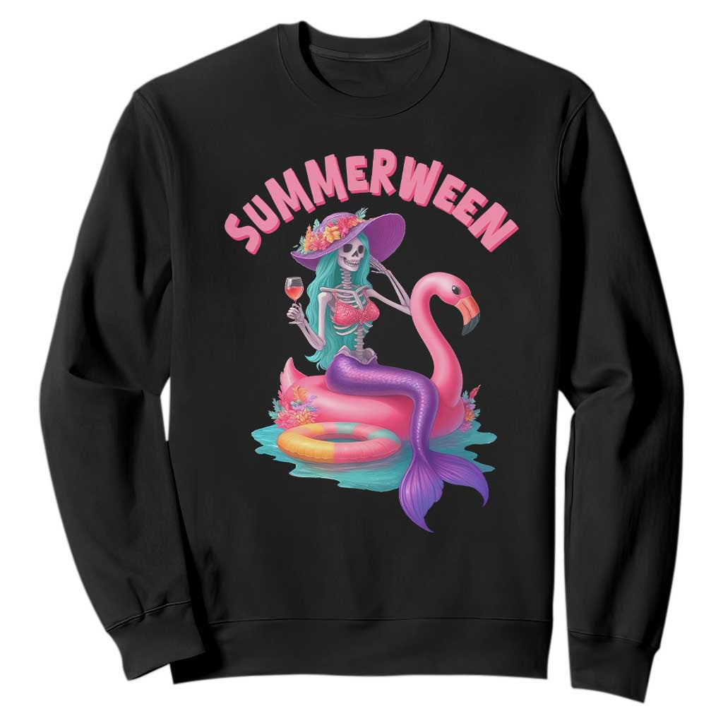 Summerween Mermaid Skeleton Sweatshirt Beach Flamingo Halloween Girl TS10 Black Print Your Wear