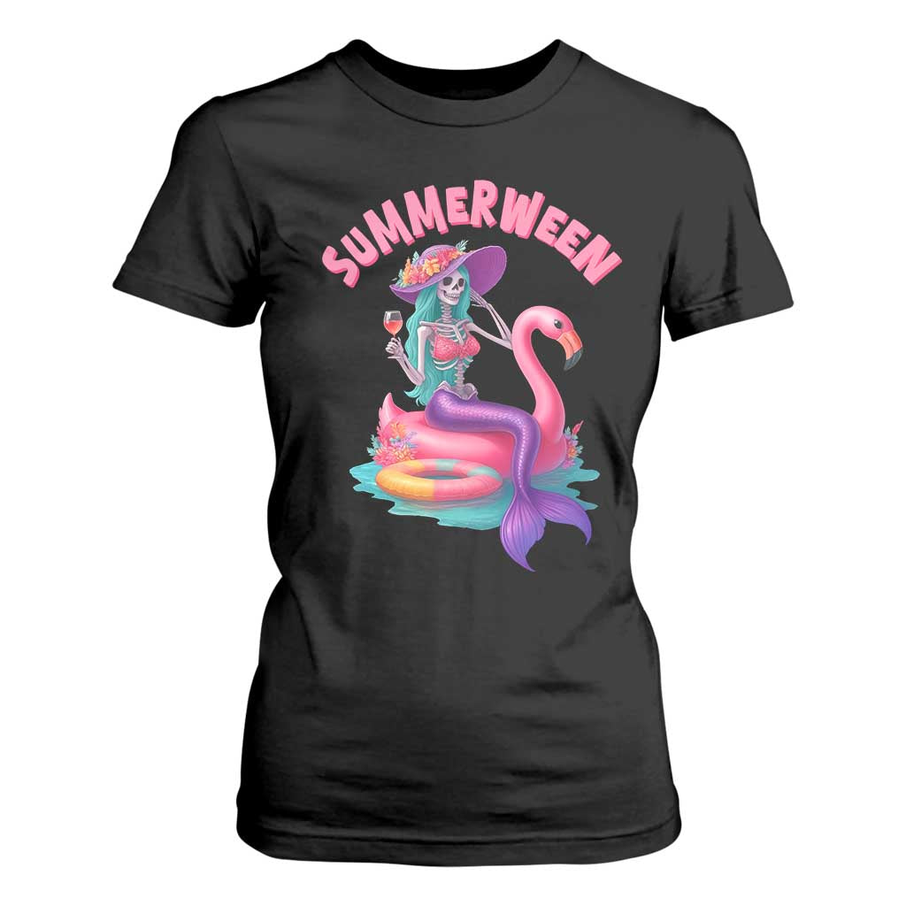 Summerween Mermaid Skeleton T Shirt For Women Beach Flamingo Halloween Girl TS10 Black Print Your Wear