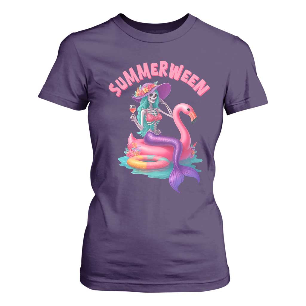 Summerween Mermaid Skeleton T Shirt For Women Beach Flamingo Halloween Girl TS10 Purple Print Your Wear