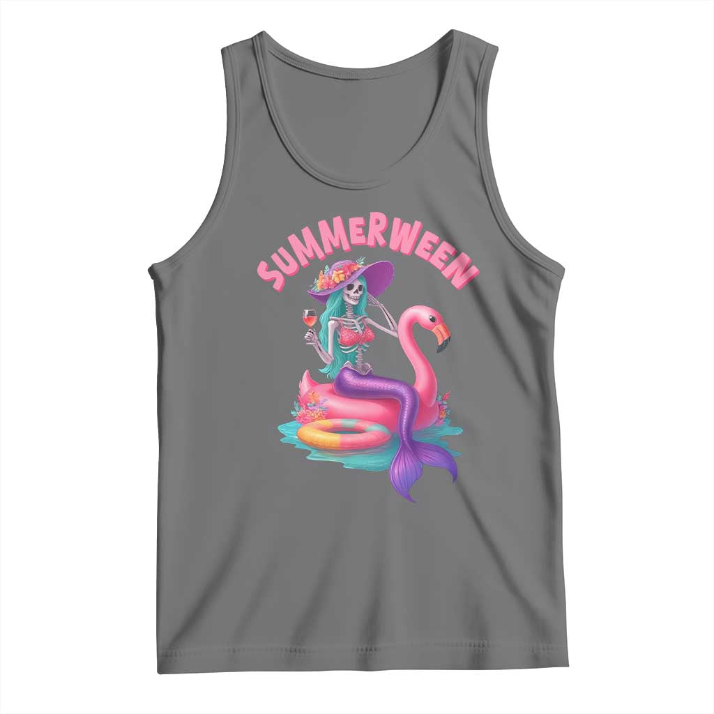 Summerween Mermaid Skeleton Tank Top Beach Flamingo Halloween Girl TS10 Black Heather Print Your Wear