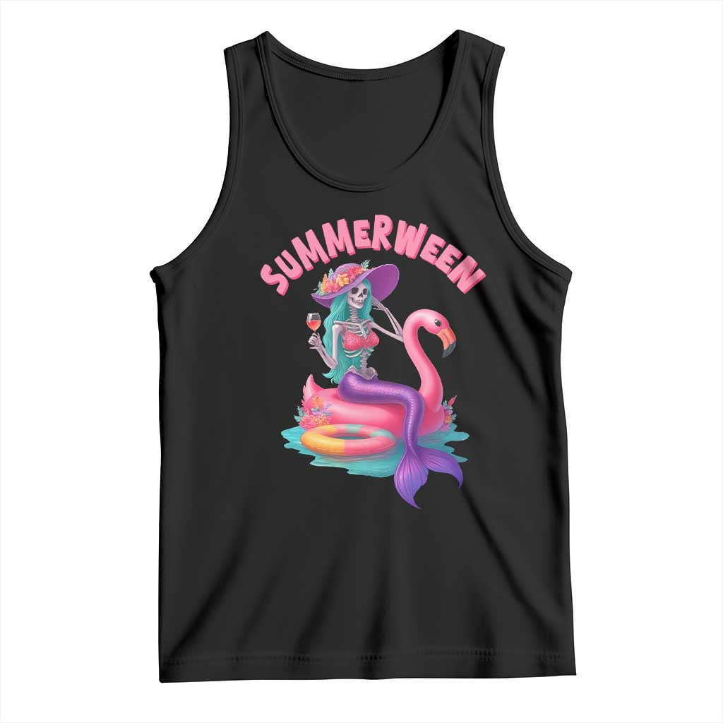 Summerween Mermaid Skeleton Tank Top Beach Flamingo Halloween Girl TS10 Black Print Your Wear