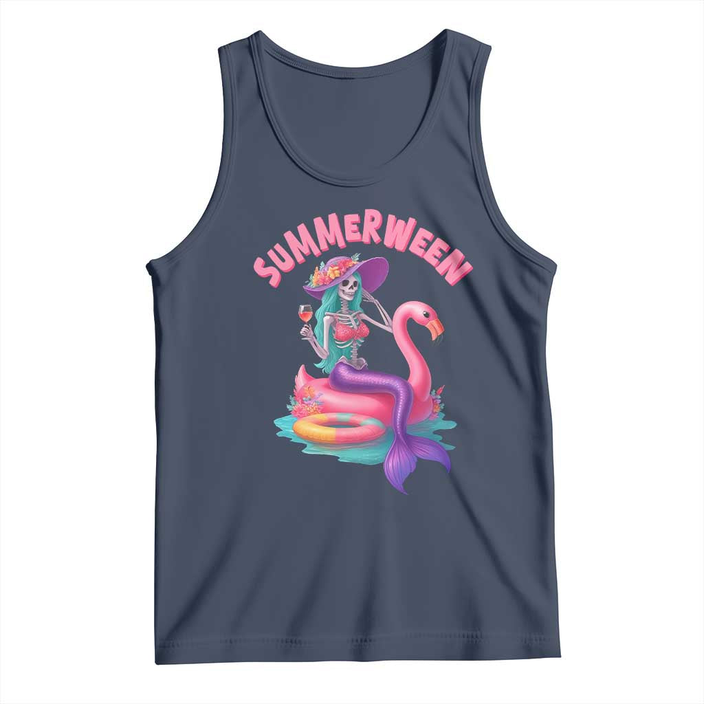 Summerween Mermaid Skeleton Tank Top Beach Flamingo Halloween Girl TS10 Navy Print Your Wear