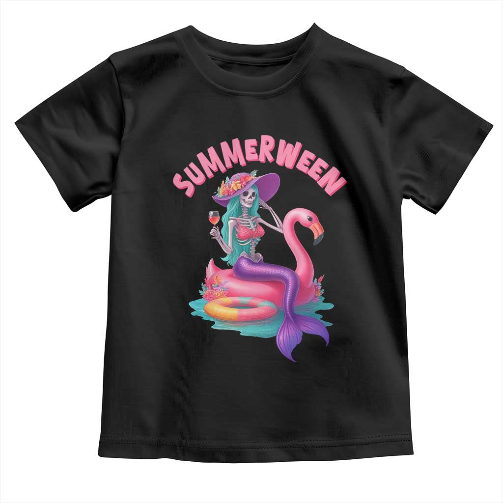 Summerween Mermaid Skeleton Toddler T Shirt Beach Flamingo Halloween Girl TS10 Black Print Your Wear
