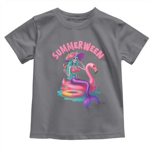 Summerween Mermaid Skeleton Toddler T Shirt Beach Flamingo Halloween Girl TS10 Charcoal Print Your Wear