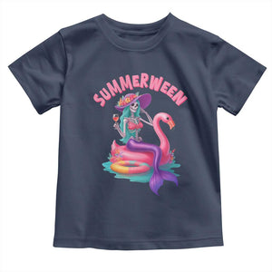 Summerween Mermaid Skeleton Toddler T Shirt Beach Flamingo Halloween Girl TS10 Navy Print Your Wear